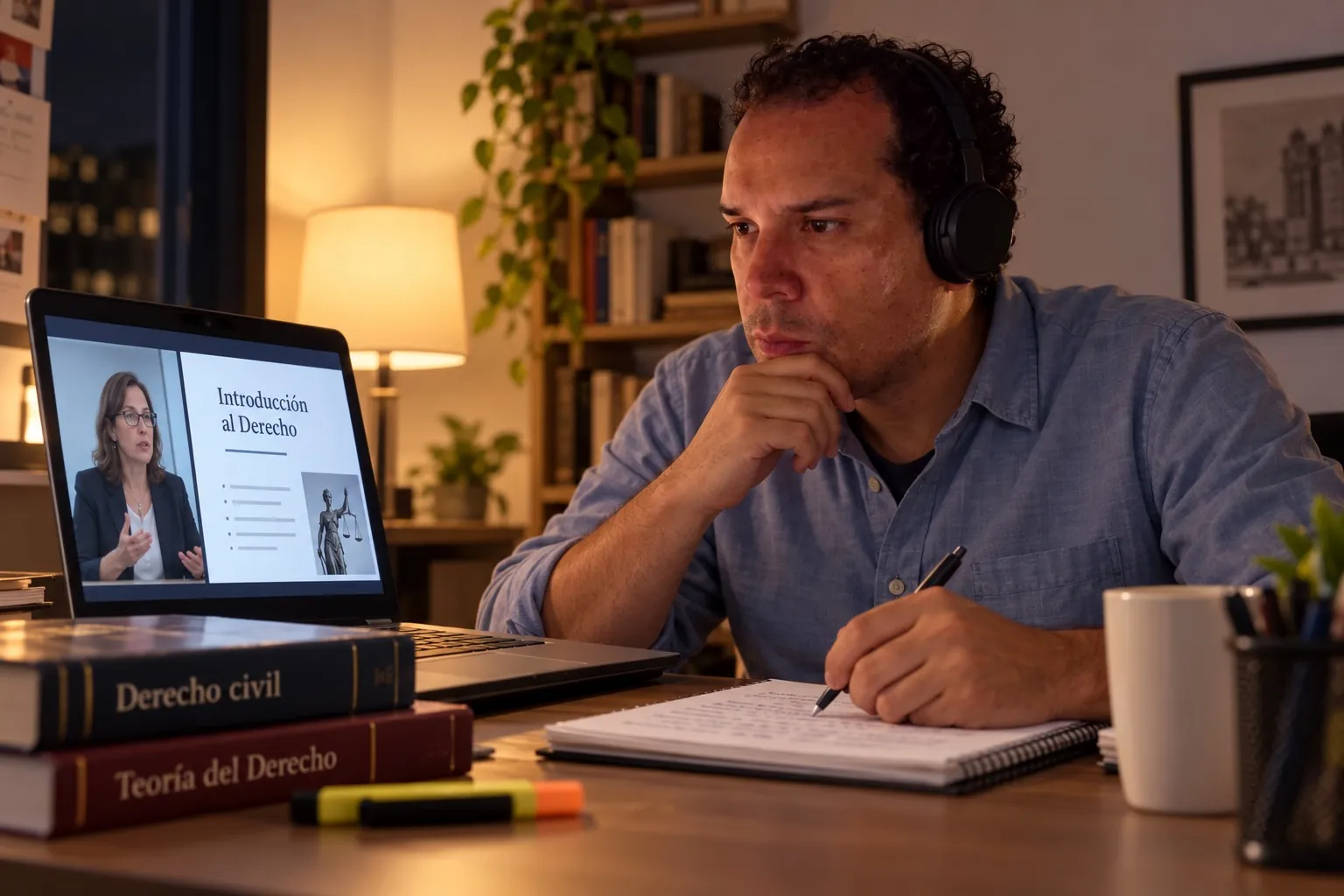 Ilustración: Sergio estudiando Derecho en línea