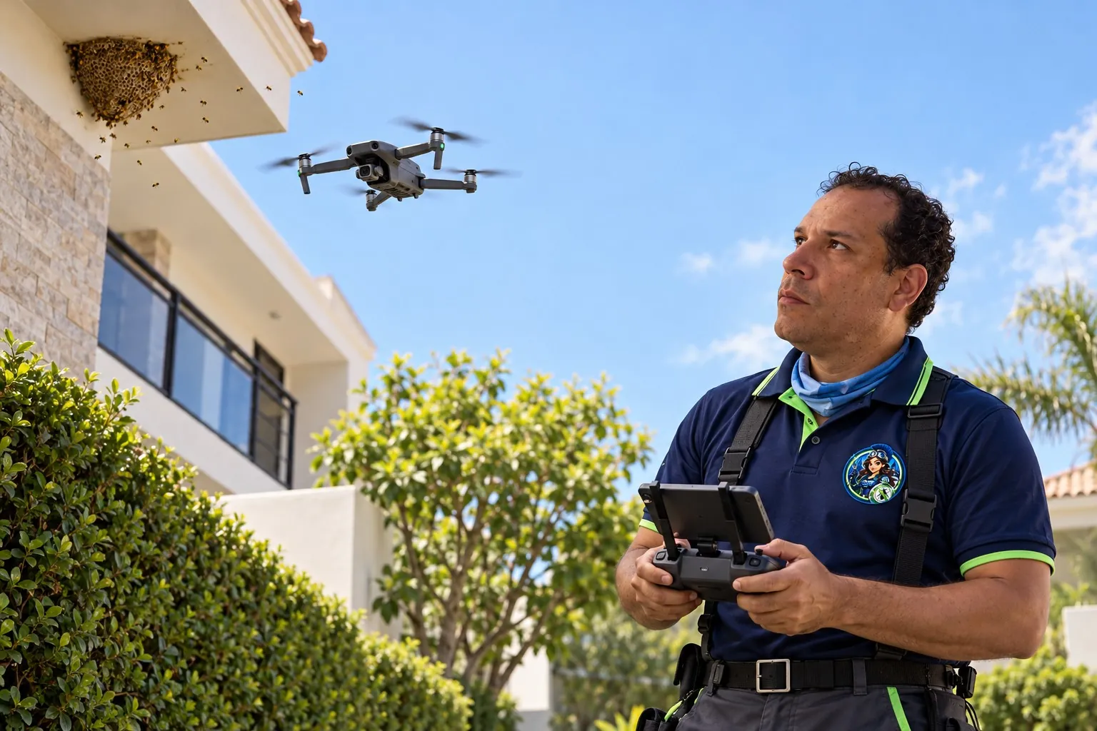 Ilustración: inspección con dron de una zona de difícil acceso