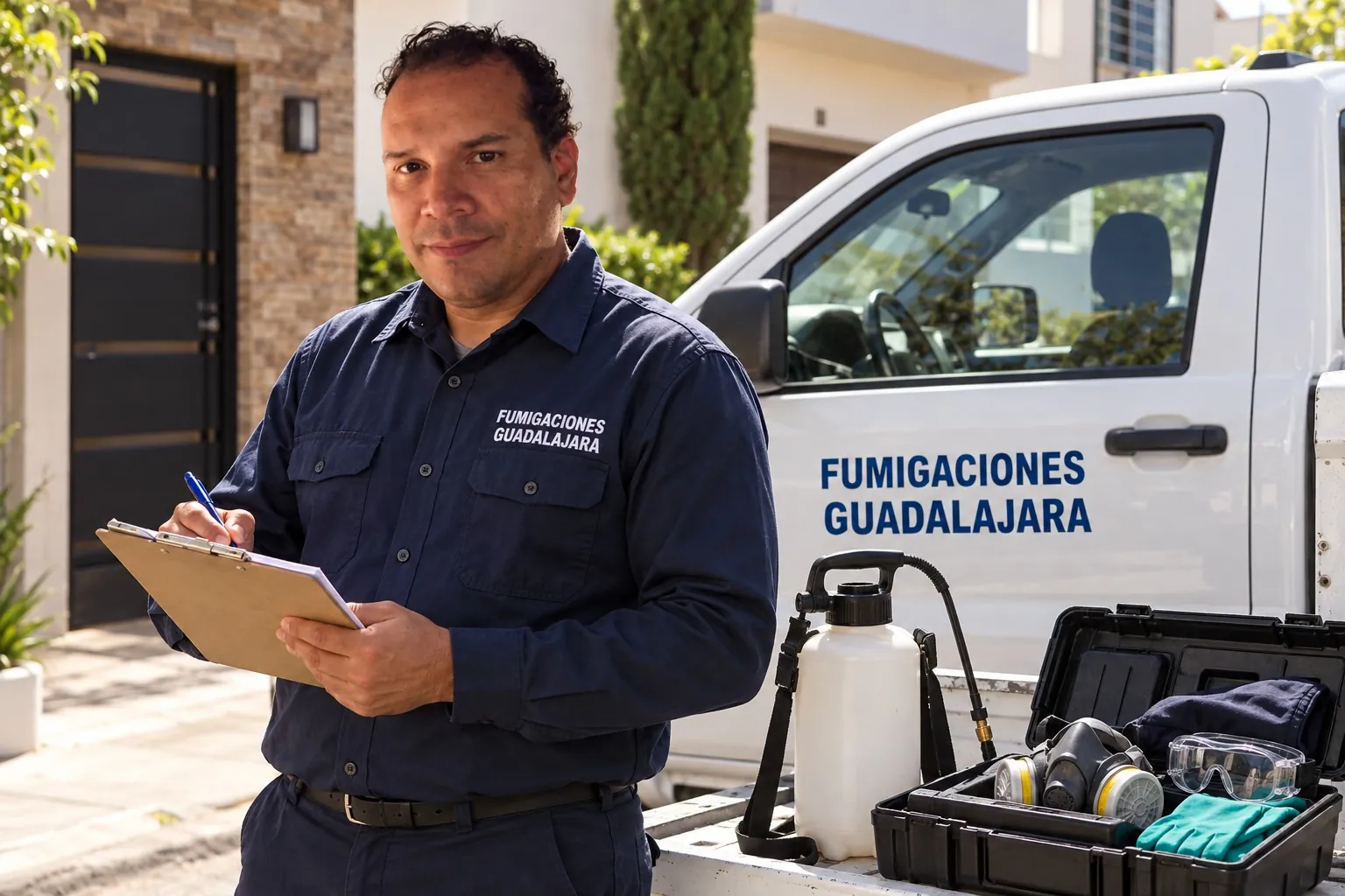 Ilustración: Sergio con el uniforme de Fumigaciones Guadalajara
